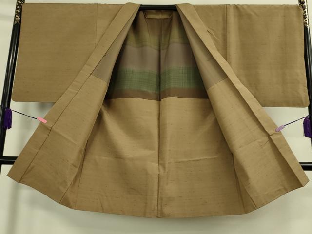 平和屋本店■極上　男性　紬　アンサンブル　キングサイズ　長羽織　色無地　朽葉色　逸品　DZAA9215kh5