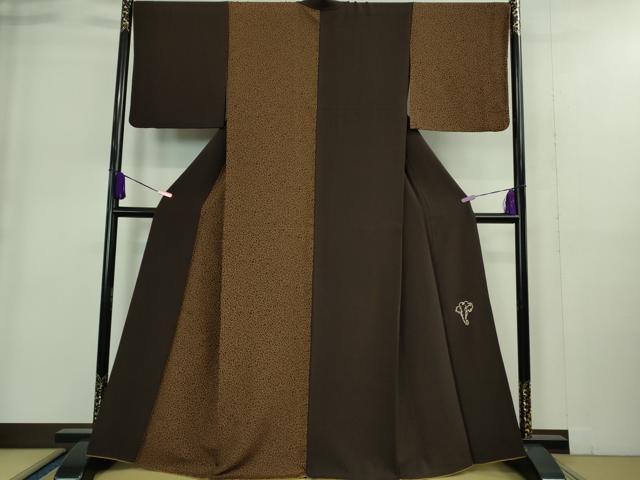 平和屋着物○極上 訪問着 片身替わり 似せ紫色地 鬼しぼ縮緬