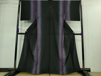 平和屋着物＊極上 夏物 紗紬 笹竹間道 黒地 逸品 DZAA9219kh5