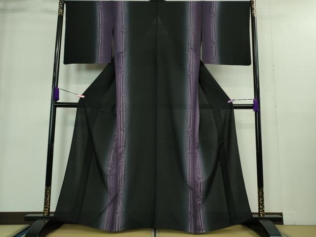 平和屋着物＊極上 夏物 紗紬 笹竹間道 黒地 逸品 DZAA9219kh5