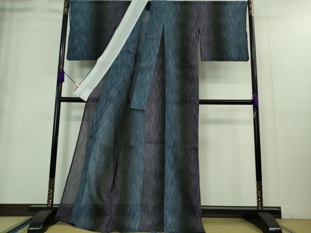 平和屋着物＊極上 夏物 本場小千谷ちぢみ 麻 杉山織物謹製 黒地 証紙付き 逸品 DZAA9222kh5