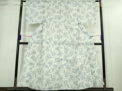 平和屋着物＊極上 夏物 本場小千谷ちぢみ 麻 草花文 白地 逸品 DZAA9223kh5