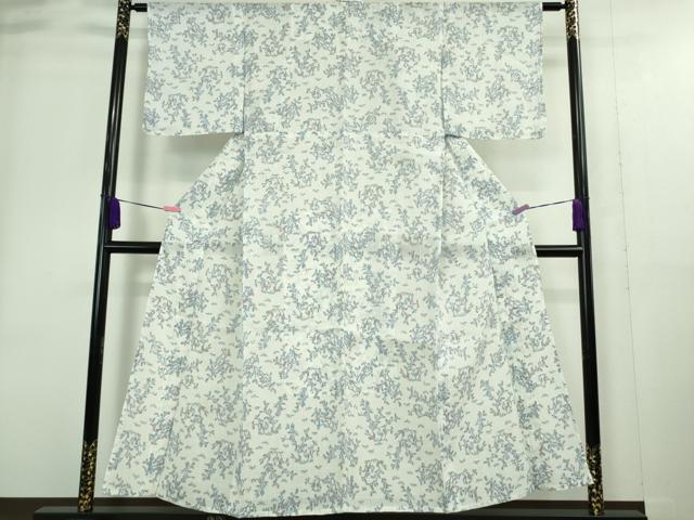 平和屋着物＊極上 夏物 本場小千谷ちぢみ 麻 草花文 白地 逸品 DZAA9223kh5