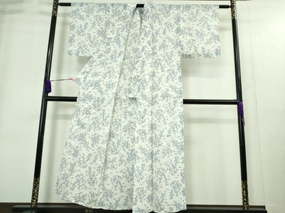 平和屋着物＊極上 夏物 本場小千谷ちぢみ 麻 草花文 白地 逸品 DZAA9223kh5