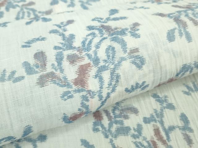 平和屋着物＊極上 夏物 本場小千谷ちぢみ 麻 草花文 白地 逸品 DZAA9223kh5