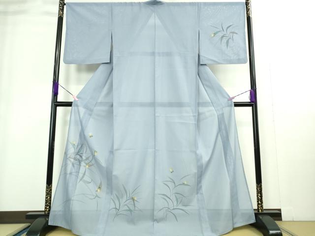 平和屋着物＊極上 夏物 訪問着 絽 手描き 蛍 青藤色地 暈し染め 金彩 洗える着物 逸品 DZAA9224kh5