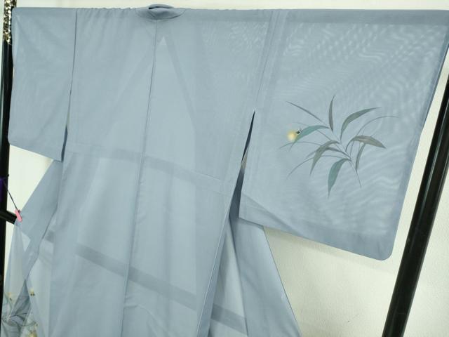 平和屋着物＊極上 夏物 訪問着 絽 手描き 蛍 青藤色地 暈し染め 金彩 洗える着物 逸品 DZAA9224kh5