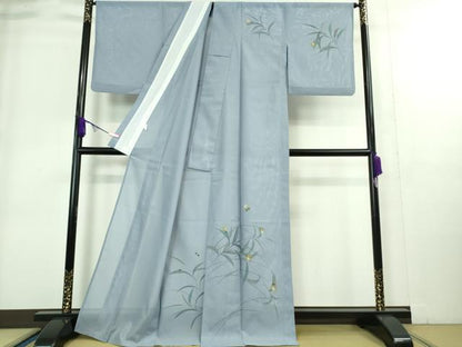 平和屋着物＊極上 夏物 訪問着 絽 手描き 蛍 青藤色地 暈し染め 金彩 洗える着物 逸品 DZAA9224kh5