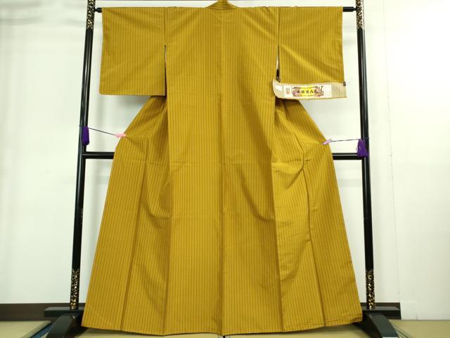 平和屋着物■極上　本場黄八丈　平織　紬　伝統工芸士　西條謹一　山下収古　縞　証紙付き　逸品　未使用　DZAA9227kh5