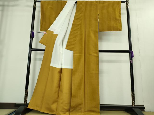 平和屋着物■極上　本場黄八丈　平織　紬　伝統工芸士　西條謹一　山下収古　縞　証紙付き　逸品　未使用　DZAA9227kh5