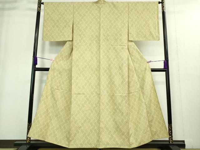 平和屋着物▽極上 結城紬 単衣 120亀甲 桧垣文 女郎花色地 逸品 DZAA9229kh5