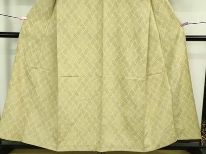 平和屋着物▽極上 結城紬 単衣 120亀甲 桧垣文 女郎花色地 逸品 DZAA9229kh5