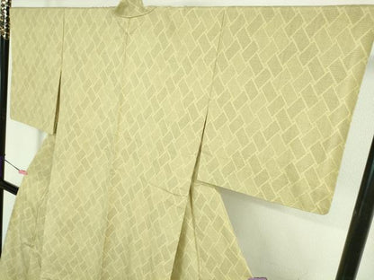 平和屋着物▽極上 結城紬 単衣 120亀甲 桧垣文 女郎花色地 逸品 DZAA9229kh5