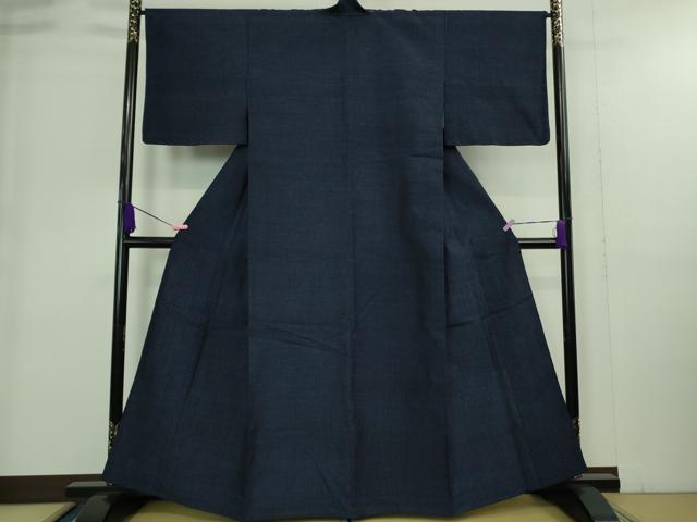 平和屋着物▽極上 本場結城紬 重要無形文化財 単衣 色無地 濃藍色 証紙付き 逸品 未使用 DZAA9234kh5