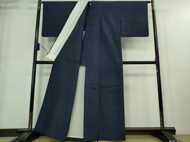 平和屋着物▽極上 本場結城紬 重要無形文化財 単衣 色無地 濃藍色 証紙付き 逸品 未使用 DZAA9234kh5