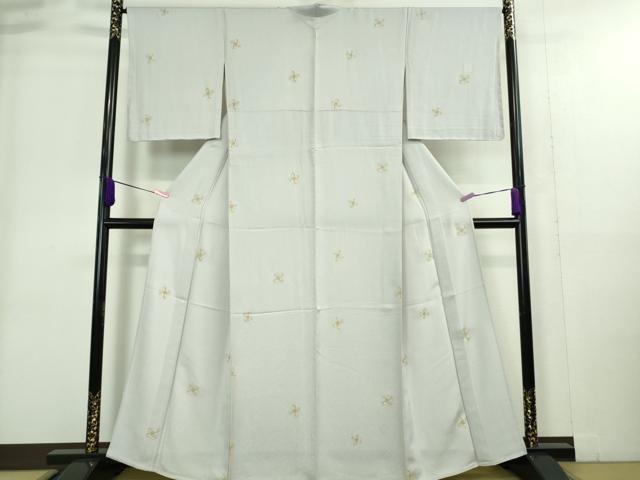 平和屋着物▽極上 小紋 単衣 枝葉文 白菫色地 逸品 未使用 DZAA9239kh5