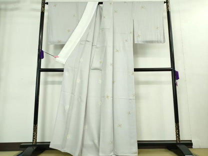 平和屋着物▽極上 小紋 単衣 枝葉文 白菫色地 逸品 未使用 DZAA9239kh5
