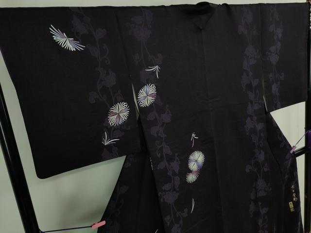平和屋本店■極上　 金彩友禅　卓越技能者・名工・和田光正　訪問着　お召地　京色金彩　菊　紫黒色地　銀彩　逸品　DZAA9242kh5