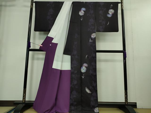 平和屋本店■極上　 金彩友禅　卓越技能者・名工・和田光正　訪問着　お召地　京色金彩　菊　紫黒色地　銀彩　逸品　DZAA9242kh5