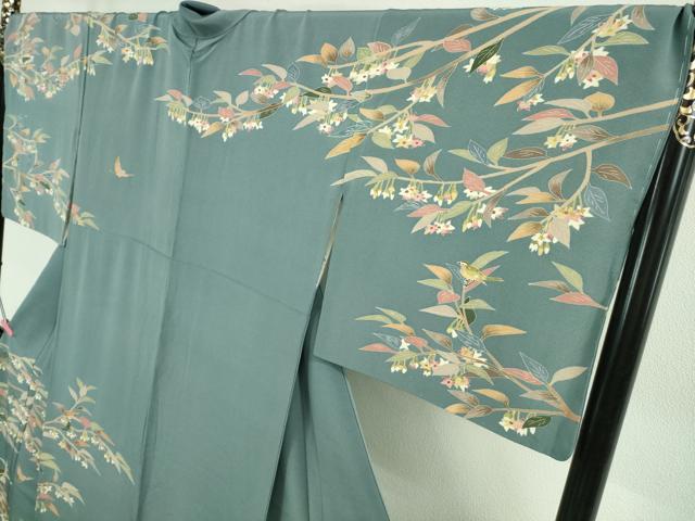 平和屋本店■極上　本加賀友禅作家　松島仁司　訪問着　枝花に小鳥　薄花色地　逸品　DZAA9243kh5