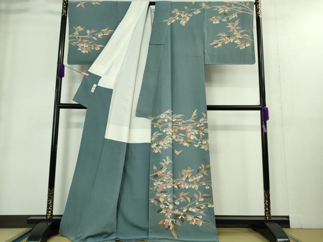 平和屋本店■極上　本加賀友禅作家　松島仁司　訪問着　枝花に小鳥　薄花色地　逸品　DZAA9243kh5