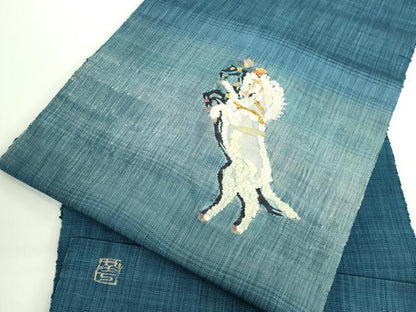 平和屋本店■極上　手織綴れ　山鹿清華　八寸名古屋帯　紬地　馬　白馬　モール　逸品　DZAA9259kh5