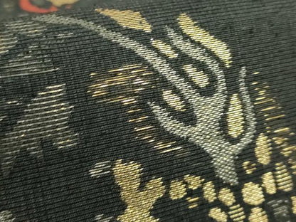 平和屋着物■極上　六通柄袋帯　紬地　龍　黒地　金糸　逸品　DZAA9276kh5