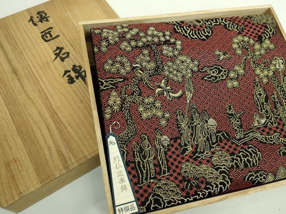 平和屋本店■極上　龍村晋謹製　全通柄袋帯　列仙遊楽錦　黒地　金糸　紙タグ・共箱付き　逸品　DZAA9315kh5