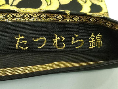 平和屋本店■極上　龍村美術織物　たつむら　六通柄　本袋帯　透彫栄華文　黒地　金糸　共箱付き　逸品　DZAA9321kh5