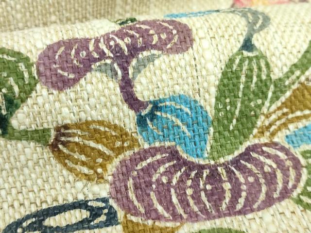 平和屋本店●極上　夏物　本場琉球紅型 琉球びんがた 知念紅型研究所 知念積元 八寸名古屋帯 流水花鳥文　麻　反端付き　逸品　DZAA9340kh5
