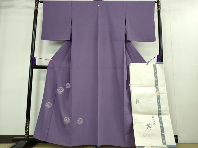 平和屋着物▽極上 洗える最高級着物 ＜英＞はなぶさ謹製 色留袖 単衣 総刺繍 草花丸文 江戸紫絽地 たとう紙付き 逸品 DZAA9362kh5