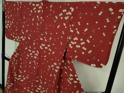 平和屋着物●極上 撫松庵 小紋 舞桜 朱色地 洗える着物 逸品 未使用 DZAA9369kh5