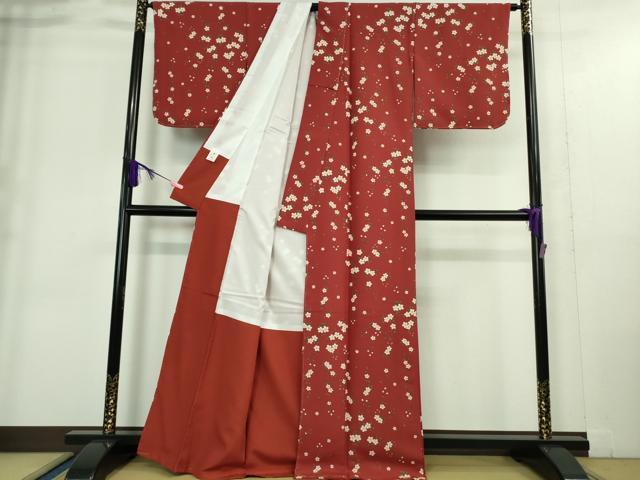 平和屋着物●極上 撫松庵 小紋 舞桜 朱色地 洗える着物 逸品 未使用 DZAA9369kh5