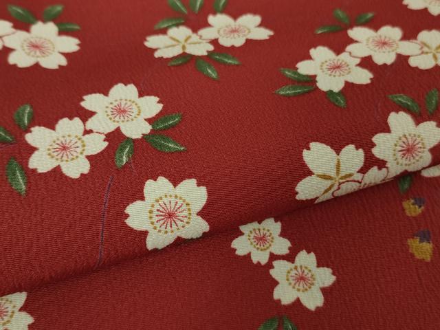 平和屋着物●極上 撫松庵 小紋 舞桜 朱色地 洗える着物 逸品 未使用 DZAA9369kh5