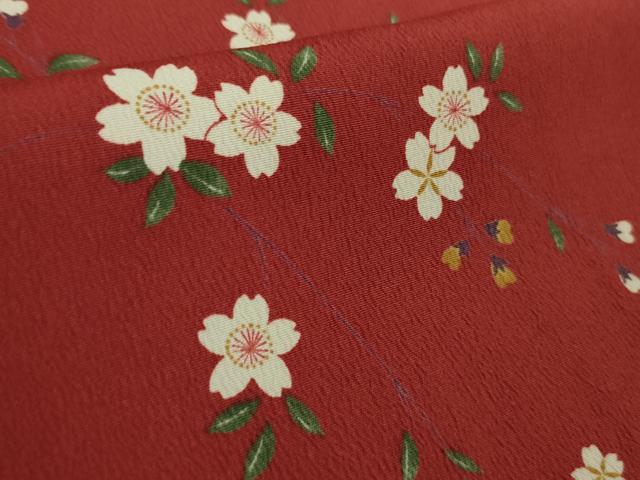 平和屋着物●極上 撫松庵 小紋 舞桜 朱色地 洗える着物 逸品 未使用 DZAA9369kh5