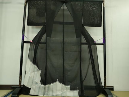 平和屋着物＊極上 夏物 訪問着 紗 幔幕 黒地 金彩 逸品 未使用 DZAA9371kh5