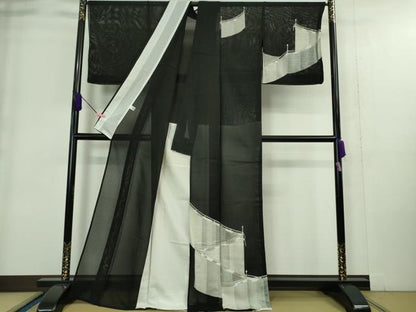 平和屋着物＊極上 夏物 訪問着 紗 幔幕 黒地 金彩 逸品 未使用 DZAA9371kh5