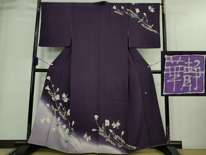 平和屋本店●極上　本加賀友禅作家 橋本しずか 訪問着 トルコ桔梗 桑の実色地 暈し染め　やまと誂製　証紙付き　逸品　未使用　DZAA9379kh5