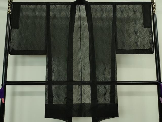 平和屋着物▽極上 長羽織 スリーシーズン 春夏秋 塵除け シルクオーガンジー よろけ縞紋紗 黒地 逸品 未使用 DZAA9380kh5