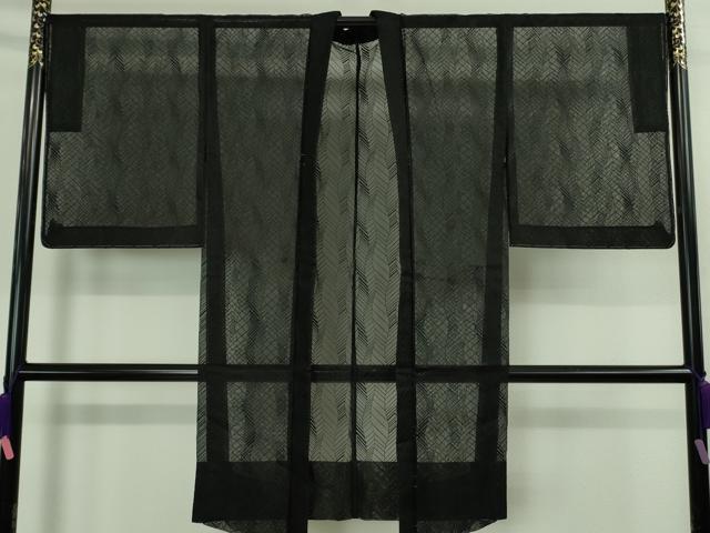 平和屋着物▽極上 長羽織 スリーシーズン 春夏秋 塵除け シルクオーガンジー よろけ縞紋紗 黒地 逸品 未使用 DZAA9380kh5