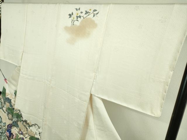 平和屋本店■極上　男性　訪問着　手描き　孔雀　白鷺　小鳥　象牙色地　逸品　DZAA9383kh5