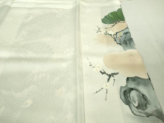 平和屋本店■極上　男性　訪問着　手描き　孔雀　白鷺　小鳥　象牙色地　逸品　DZAA9383kh5