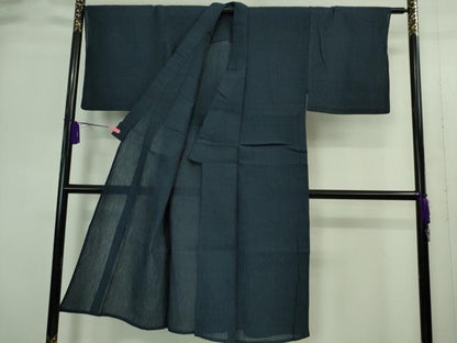 平和屋着物＊極上 夏物 男性 上布 麻 色無地 濃藍色 逸品 DZAA9385kh5