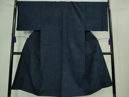 平和屋着物▽極上 男性 紬 単衣 色無地 濃藍色 逸品 DZAA9389kh5