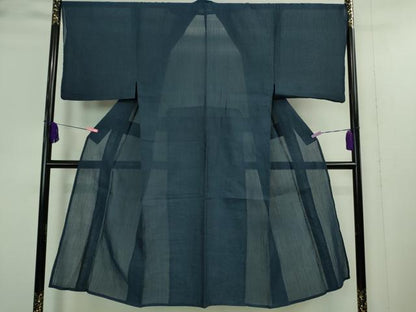 平和屋着物＊極上 夏物 男性 本場小千谷ちぢみ 麻 色無地 紺色 逸品 DZAA9390kh5