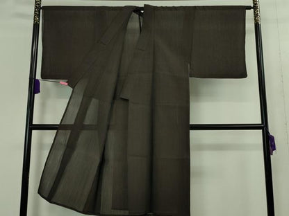 平和屋着物＊極上 夏物 男性 本場小千谷ちぢみ 麻 色無地 烏羽色 反端付き 逸品 DZAA9391kh5