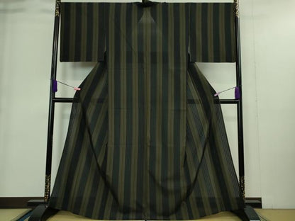 平和屋着物＊極上 夏物 紗紬 間道 黒地 逸品 DZAA9393kh5