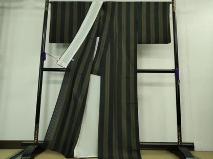 平和屋着物＊極上 夏物 紗紬 間道 黒地 逸品 DZAA9393kh5