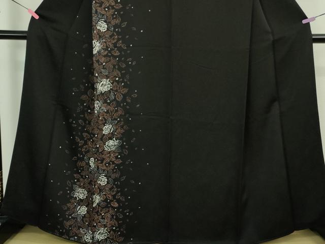 平和屋着物●極上 訪問着 ろうけつ染め 薔薇 バラ 黒地 金通し地 逸品 DZAA9394kh5