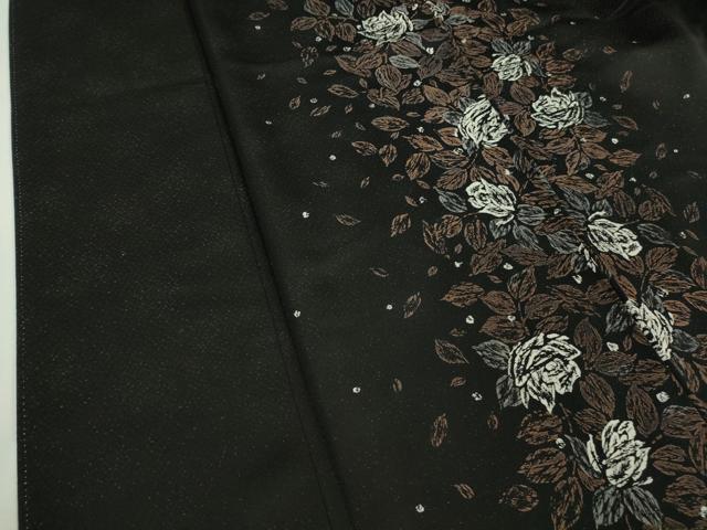 平和屋着物●極上 訪問着 ろうけつ染め 薔薇 バラ 黒地 金通し地 逸品 DZAA9394kh5